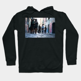 Background abstract street scene of people walking away taken in  Hosier Lane Hoodie